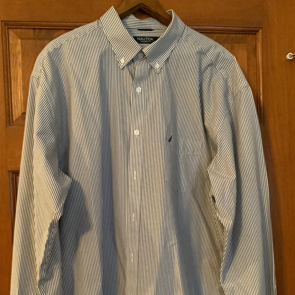 Nautica Mens Casual Dress Shirt, XXL, B/W Stripe